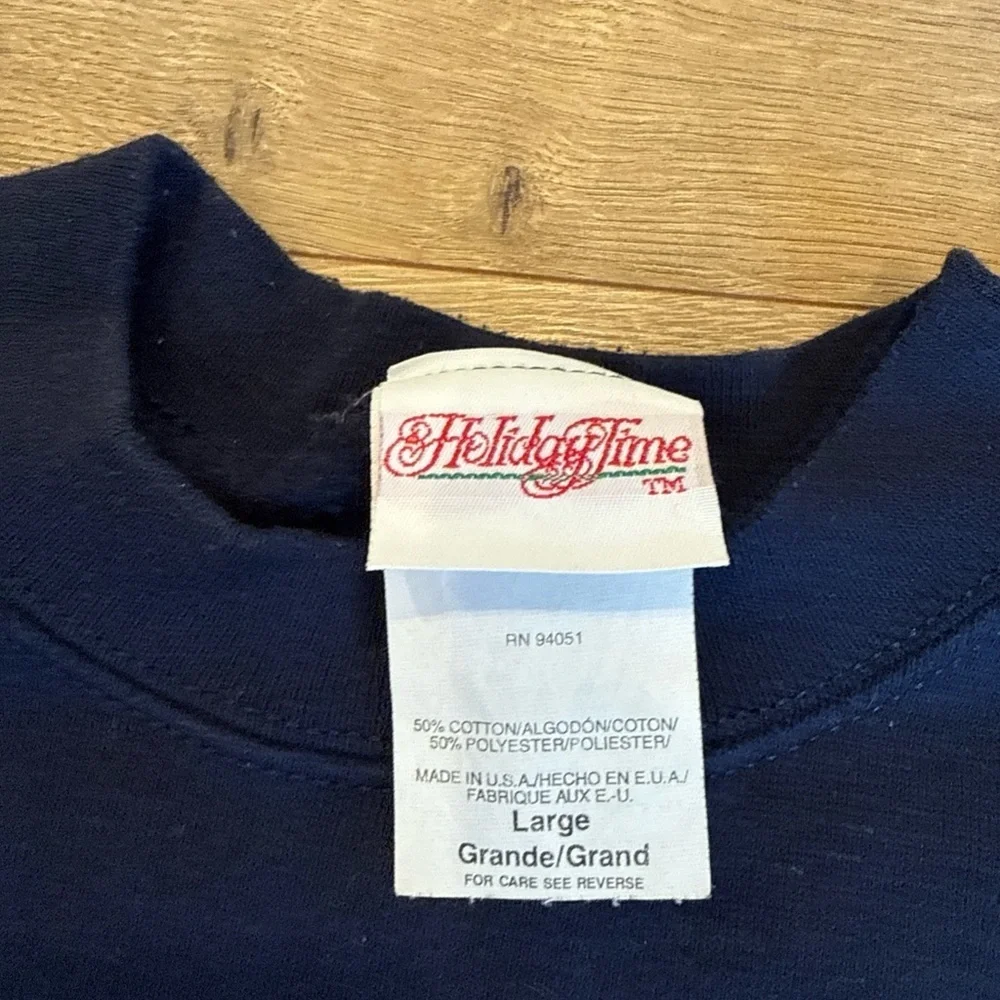 VTG 90s Red Cardinal Sweater Womens Large Navy Crewneck Sweatshirt Embroidery - Picture 4 of 6